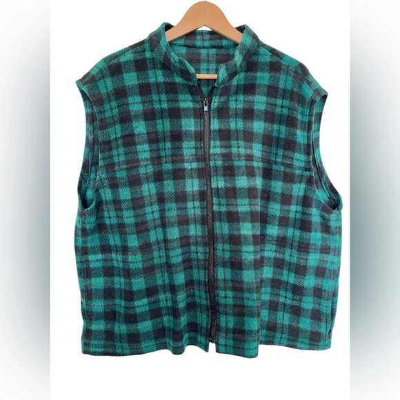 Men’s Sleeveless vest plaid black and green size large - Picture 1 of 4